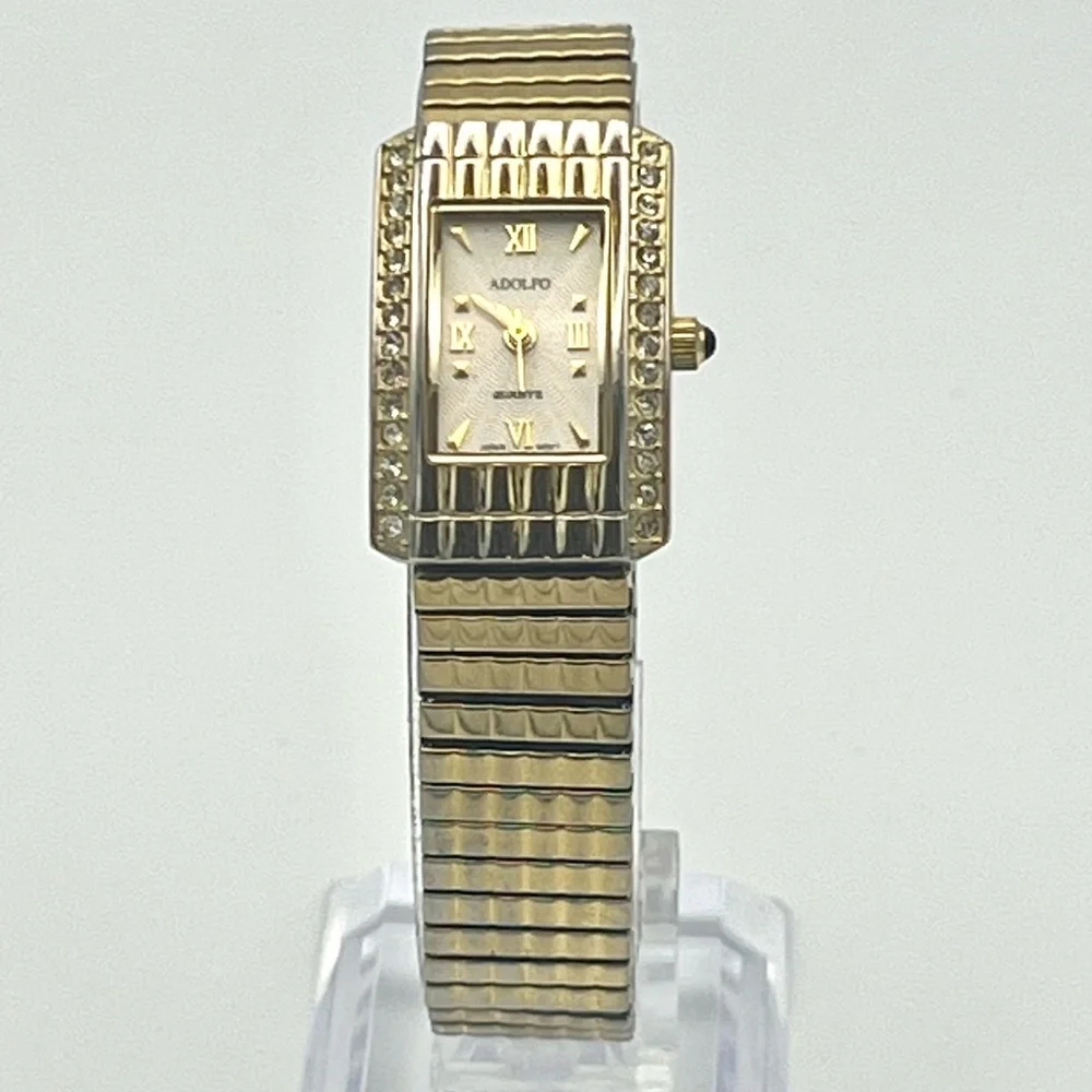 Vintage Adolfo Petite Gold tone and Crystals Ladies Watch Working
